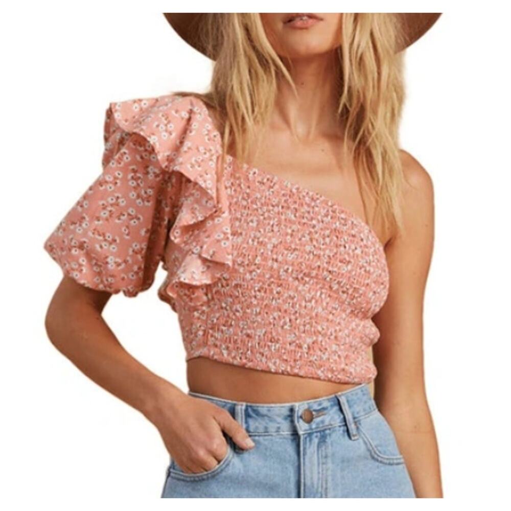 Billabong Salty Blonde Pink One Shoulder Cropped Top Size SP